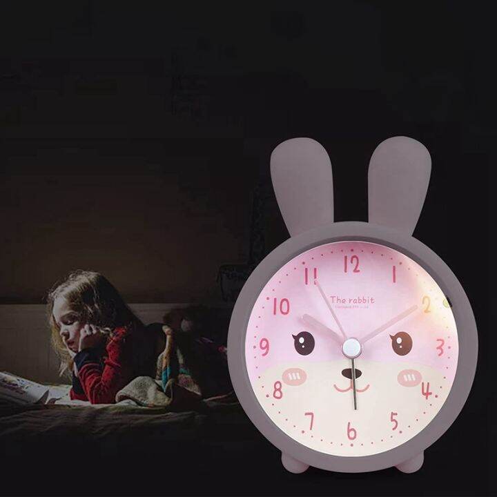 childrens-alarm-clock-for-girls-without-ticking-rabbit-childrens-alarm-clock-silent-alarm-clock-with-light-student