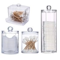 Acrylic Storage Box Makeup Cotton Swab Container Round Plastic Jar Organizer Cosmetics Pad Jewelry Storage Box Storage Container Cups  Mugs Saucers