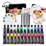 AICRANE Bộ Sơn Acrylic Vải Canvas 12 24 Màu Cho Quần Áo Giày Dép Kèm 6 Cọ