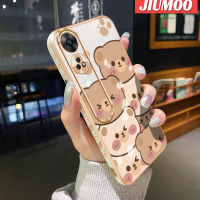 เคส JIUMOO สำหรับ OPPO Reno 8T 4G Reno 8T 5G A1 Pro 5G เคสการ์ตูนหมีน่ารักใบหน้าขอบสี่เหลี่ยมดีไซน์ใหม่เคสมือถือลายเคลือบแบบบางเคสนิ่มกล้องฝาปิดเลนส์เต็มรูปแบบป้องกันการกระแทก