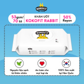 Khăn Ướt Thiên Nhiên KOKOFiT - RABBIT Hàn Quốc 50% Vải Rayon 70 tờ hộp 267g