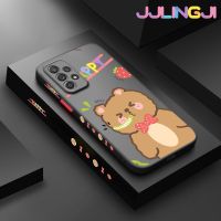 Jlingji เคสปลอกสำหรับ Samsung Galaxy A52s 5G A52 4G A52 5G ลายการ์ตูนโบว์ตี้หมีบางขอบสี่เหลี่ยมด้านข้างดีไซน์ใหม่มีน้ำค้างแข็งโปร่งใสกันกระแทกแข็งเคสมือถือปลอกซิลิโคนคลุมทั้งหมดกล้องป้องกันนุ่ม