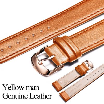 สายหนังแบรนด์นาฬิกาผู้ชายสีน้ำตาลเหลืองกับผีเสื้อหัวเข็มขัดสร้อยข้อมืออุปกรณ์เสริมสายยาว 200 มม.สายกว้าง 20 มม