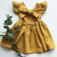 Korean Style Summer Infant Girls Dress Flying sleeve Cotton Linen Newborn Baby Girls Princess Dress Kids Party Dresses  by Hs2023