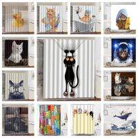 Funny Cute Cat Shower Curtain 3D Print Animal Landscape Bathroom Curtains Waterproof Polyester Fabric Home Background