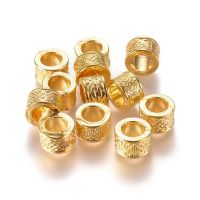 50pc Tibetan Style Alloy European Beads Large Hole Beads Lead Free &amp; Cadmium Free Column Golden Color about 8mm in diameter 5mm thick hole: 4.5mm