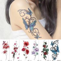 Hotwife Fake Long-time Timchapel Tattoo Temporary Waterproof Stickers Sexy Girls Red Flower Body Art Ephemeral Tattoos for Women Stickers