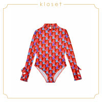 Kloset Kiss Printed Long Sleeve BodySuit(AW19 - P016) กางเกงแฟชั่น กางเกงบอดี้สูทผ้าพิมพ์ กางเกงบอดี้สูทผ้ายืด บอดี้สูทแขนยาว