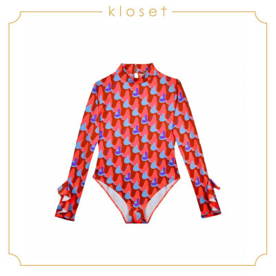Kloset Kiss Printed Long Sleeve BodySuit(AW19 - P016) กางเกงแฟชั่น กางเกงบอดี้สูทผ้าพิมพ์ กางเกงบอดี้สูทผ้ายืด บอดี้สูทแขนยาว