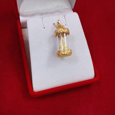 จี้ทอง จี้พระพุทธชินราช องค์ทอง ทรงกระบอก ขนาด 1x2.1cm ค้าขายร่ำรวย ชีวิตรุ่งเรือง มีโชคลาภด้วย