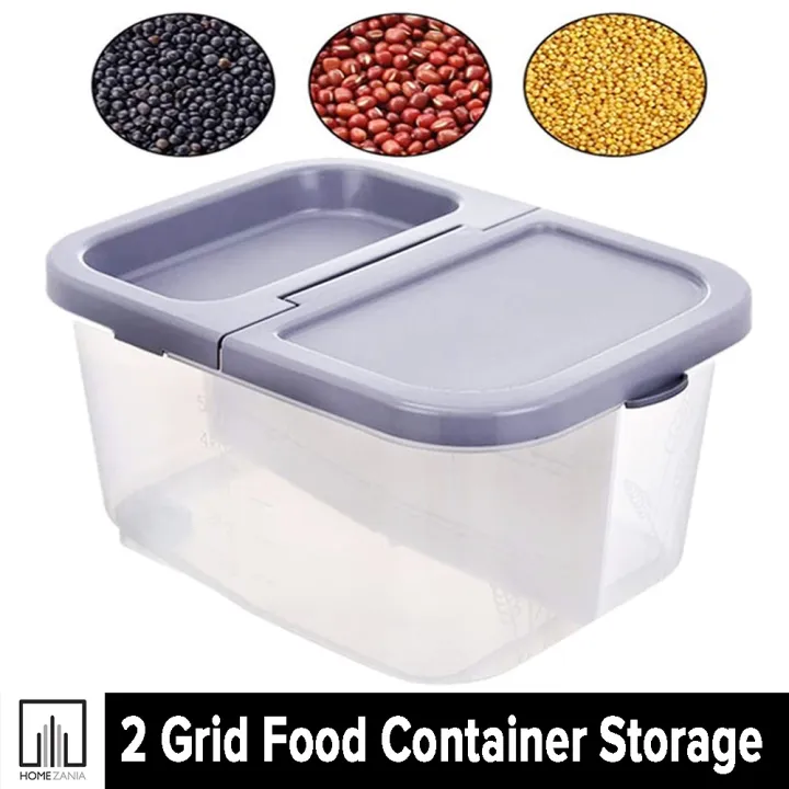 Home Zania 2 Grids Food Storage 5 Kilos Container With Wheels Rice ...