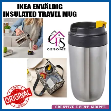 ENVÄLDIG Insulated travel mug, stainless steel/black, 35 cl - IKEA