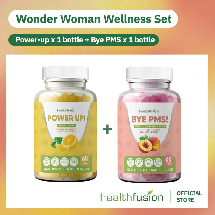 [WONDER WOMAN WELLNESS SET] Powerup Immunity 9 in 1 Gummy Food Supplement 60 gummies + Bye, PMS