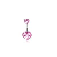 ；【‘；- Fashion Pink Butterfly Heart Pendant Stainless Steel Belly Button Piercing Women Fake Navel Ring  Body Jewelry Piercings Jewelry
