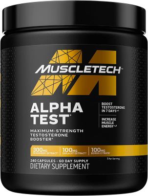 MuscleTech AlphaTest ATP &amp; Testosterone Booster (240/120 Capsules) for Men Boost Free Testosterone and Enhance ATP Levels  Zinc 7.5 mg  Max-Strength ATP &amp; Test Booster  สร้างกล้ามเนื้อ
