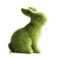 Easter Furry Flocking Rabbit Simulation Rabbit Green Resin Ornaments Rabbit Garden Courtyard Grass Outdoor Table Decor