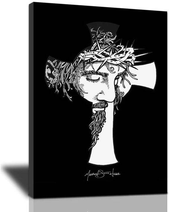 Jesus Wall Art Black and Ite Religious Cross Spiritual Christian
