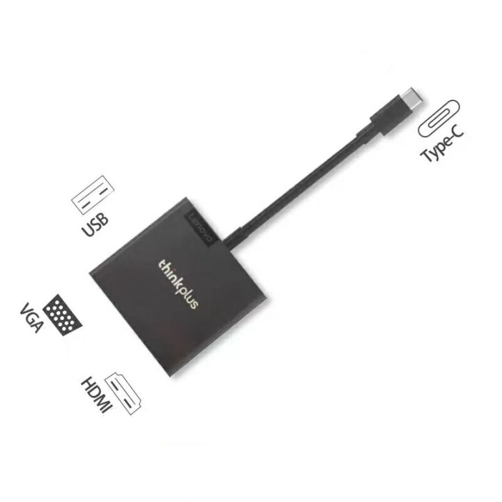 HCM]Cáp type C to HDMI, VGA, USB  - Lenovo Thinkplus USB-C 3-in-1 Travel  Hub, 4K HDMI, VGA, USB , cắm là chạy 