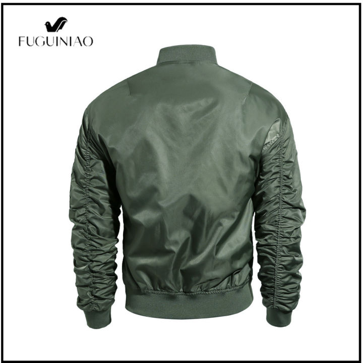 fuguiniaoเสื้อแจ็กเก็ตบอมเบอร์สำหรับผู้ชาย-เสื้อแจ็กเก็ตนักบินลายการ์ตูนเสื้อโค้ทแฟชั่นดีไซน์แบบผ้าทอ-เขียวทหาร