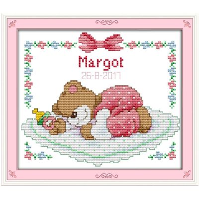 【CC】 Sleeping baby bear  cross stitch kit cartoon animal birth record boy girl 14st stitches embroidery handmade needlework