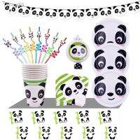 ▥☍❒ Panda Birthday Party Supplies Panda Disposable Dinnerware Set with Panda Paper Plates Cups Napkins Straws Banner for Panda Party