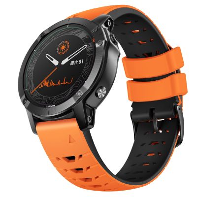 สำหรับ Garmin Fenix 7 22มม. สายนาฬิกาข้อมือซิลิโคนแบบถอดออกได้อย่างรวดเร็ว (สีส้มดำ)