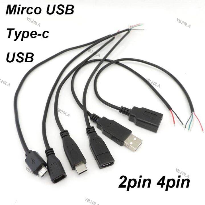 2-pin 4-pin wire Line Micro USB diy 2.0 Male to Female Type-C c Charger ...