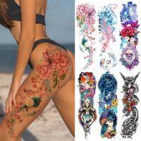 hot【DT】 fake water tattoo large thigh leg full arm sleeve temporary tattoos peony blossom flower cat body art beauty women