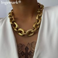 【DT】hot！ Ingemark Punk Curb Cuban Chain Necklace Collares Hip Hop Big Chunky Thick Choker Steampunk Men Jewelry