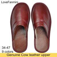 Big sizeGenuine Cow Leather Slippers Homes in indoor slipper Spring Autumn men women elderly non-slip casual single Slides shoes