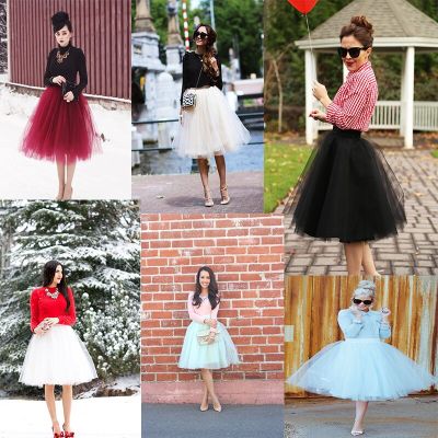 ‘；’ 5 Layers 60Cm Princess Midi Tulle Skirt Pleated Dance Tutu Skirts Womens Lolita Petticoat Jupe Saia Faldas Party Puffy Skirts