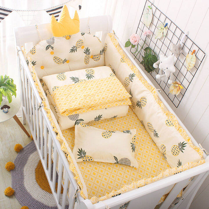 60-120cm-5pcsset-crown-cushion-crib-bedding-set-cotton-toddler-baby-bed-cot-bumper-bedding-sheet-for-girl-boys-zt37