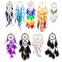 แหวนคู่ Dream Catcher สีดำสีแดงสีชมพูวงกลม Feather ลูกปัด Dreamcatcher แขวนผนังตกแต่งรถบ้าน CRAFT Mascot-ea8