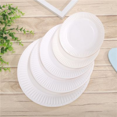 ✴ 50Pcs 6 -9 Inch Disposable Party Paper Plate White DIY Baby Birthday Party Decoration Paper Dinner Plate Round Disposable Items