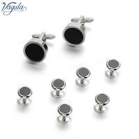 VAGULA New Cufflinks Studs in 8PCS Set Black Stone Gemelos Tuxedo Collar Stud Bonito Gemelos 414