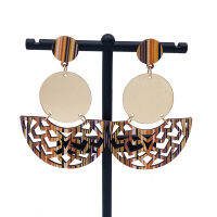 Free Shipping!Newest Gold Mirror Acrylic Fabric Wooden Earrings can mixed 4 colors