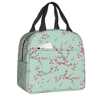 ㍿◘﹍ Pretty Sakura Flowers Cherry Blossom Lunch Boxes Women Floral Thermal Cooler Food Insulated Lunch Bag School Children Student