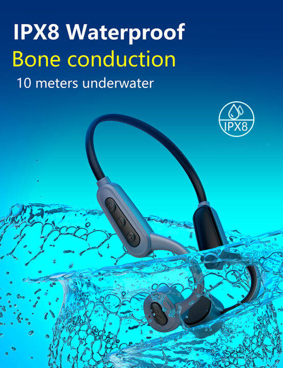 Bone Conduction Headphones Wireless Bluetooth Open Ear Earphones for Swimming Diving IPX8