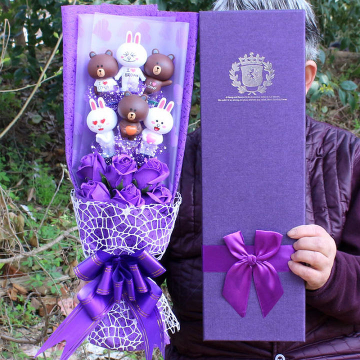 kawaii-sanrio-6ตุ๊กตาและ6สบู่รูปทรงดอกไม้กล่องของขวัญการ์ตูนเพื่อนช่อดอกไม้เทศกาลวันวาเลนไทน์แปลกใจของขวัญสาว