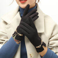 ใหม่ Elegant Soft กำมะหยี่ฤดูหนาวฤดูใบไม้ร่วงถุงมือ Lady หญิงหน้าจอสัมผัสขับรถ Windproof Full Finger Mittens ถุงมืออุ่น