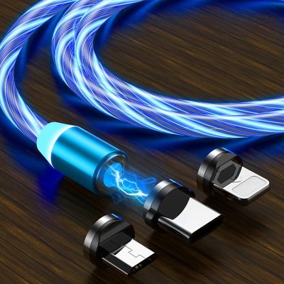 LED Flow Luminous Multicolor Magnetic USB Cable For iPhone XS Micro USB Type C Fast Charging Bright Magnet Charge For Xiaomi MI9 Docks hargers Docks C