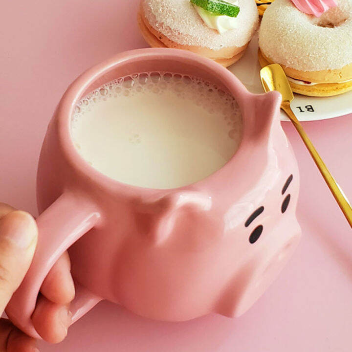 550ml-large-capacity-cute-cartoons-pink-pig-shape-breakfast-milk-coffee-mugs-microwave-available-water-tea-cup-with-handle-spoon