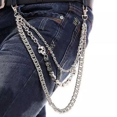 Punk Hip Hop Silver Color Metal Skull Waist Pants Chain Key Chains for Men Unisex Rock Fashion Key Ring Jewelry Cool Keychain