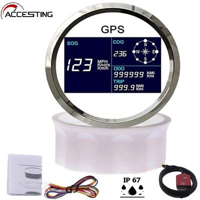 85มม. กันน้ำ Digital GPS Speedometer Gauge 7สีสำหรับรถเรือ Gauge + OverSpeed Buzzer Alarm &amp; Trip COG