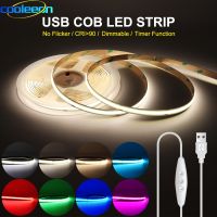 Flexible 5V COB LED Strip with Dimmer USB Powered 1m 2m FCOB LED Tape TV Light Bar Dimmable RA 90 Warm White Red Blue Green LED Strip Lighting