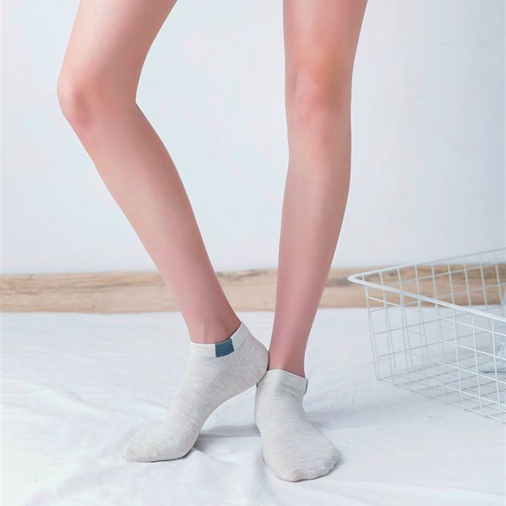 รองเท้าแตะผู้หญิง5คู่-ถุงเท้าข้อต่ำสีขนมฝ้ายลายทางใส่สบายถุงเท้าคุณภาพดีรัดข้อเท้าแฟชั่นใหม่