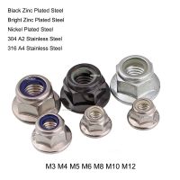 2-20PCS M3 M4 M5 M6 M8 M10 M12 Hex Flange Nylon Insert Lock Nut Self-locking Locknut Zinc/Nickel Plated/304 /316 Stainless Steel Nails  Screws Fastene