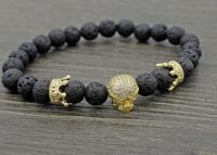 【cw】 8mm jht4 silver gold Crown skull adjusted black volcanic lava micro pave cz zircon cubic zirconia Bracelet essential oils