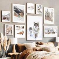 Snowy Winter Landscape Canvas Art - Bird &amp; Wolf Animal Poster Prints-เหมาะสำหรับตกแต่งบ้านในวันหยุดคริสต์มาส1007