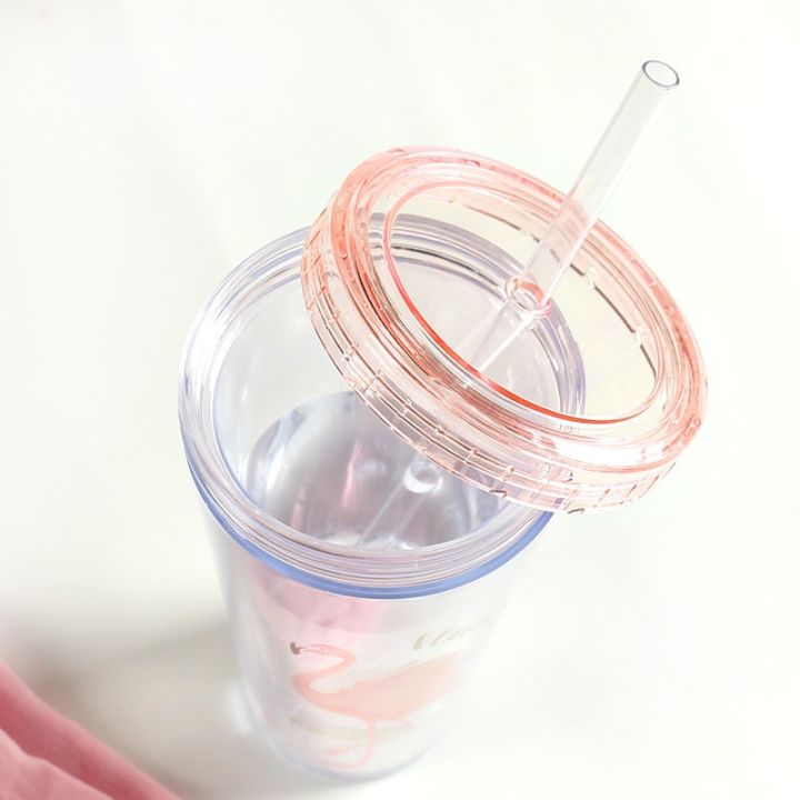 hot-lzliogwohiowo-537-สร้างสรรค์-f-lamingo-ถ้วยพลาสติกด้วยฟาง-drinkware-การ์ตูนภาชนะดื่มผนังสองกาแฟชานมน้ำผลไม้ถ้วยน้ำแก้ว